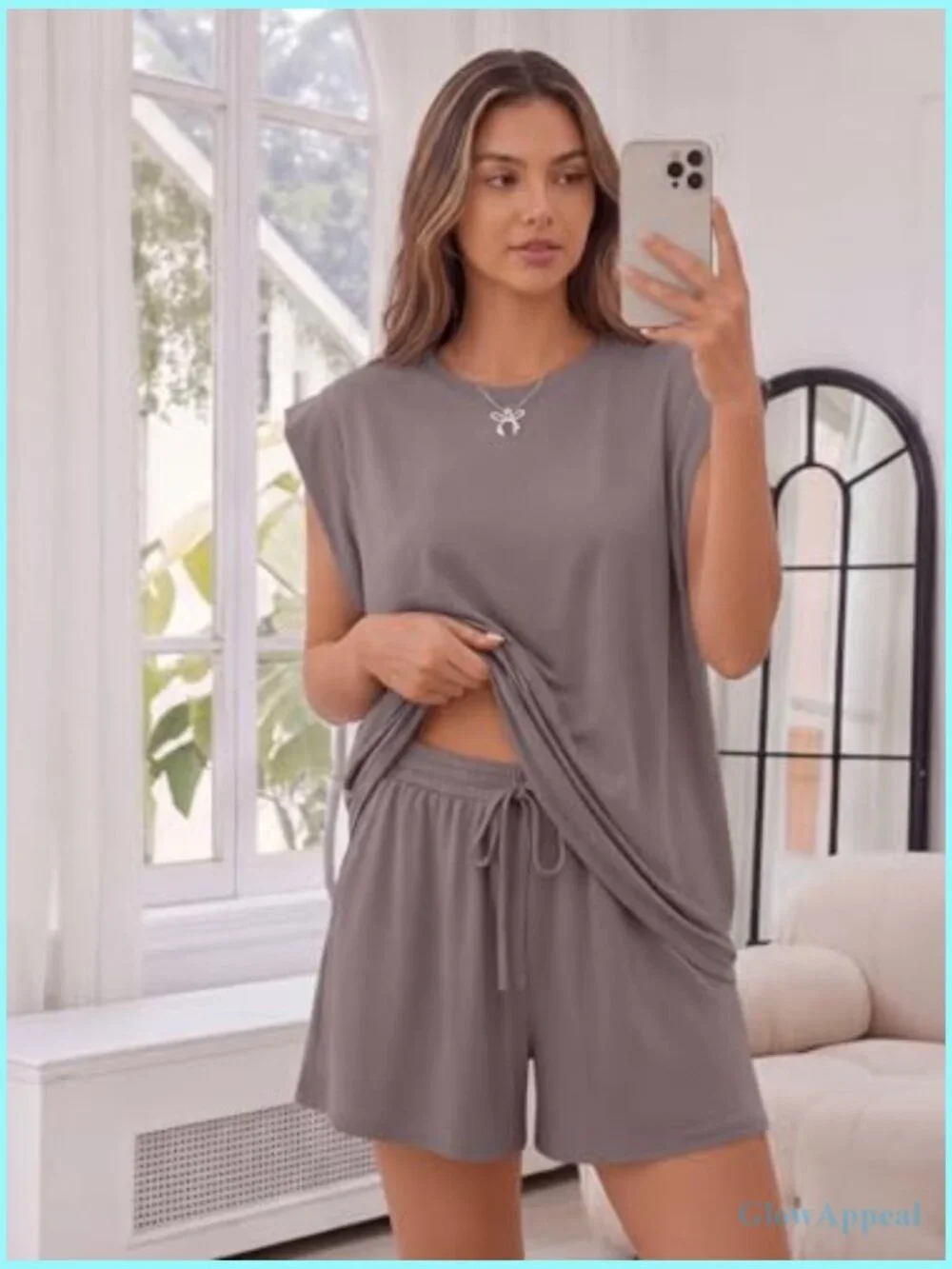 Matching Lounge Set Cap Sleeve Top & Loose Shorts with Pockets